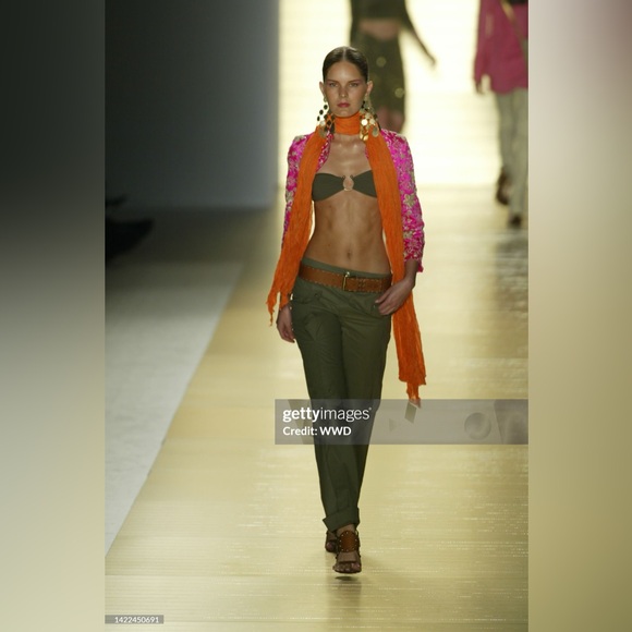 CELINE Vintage Runway Cargo Style Wide Leg Utility Pants Army Green Sz:38/US6 - Picture 14 of 14